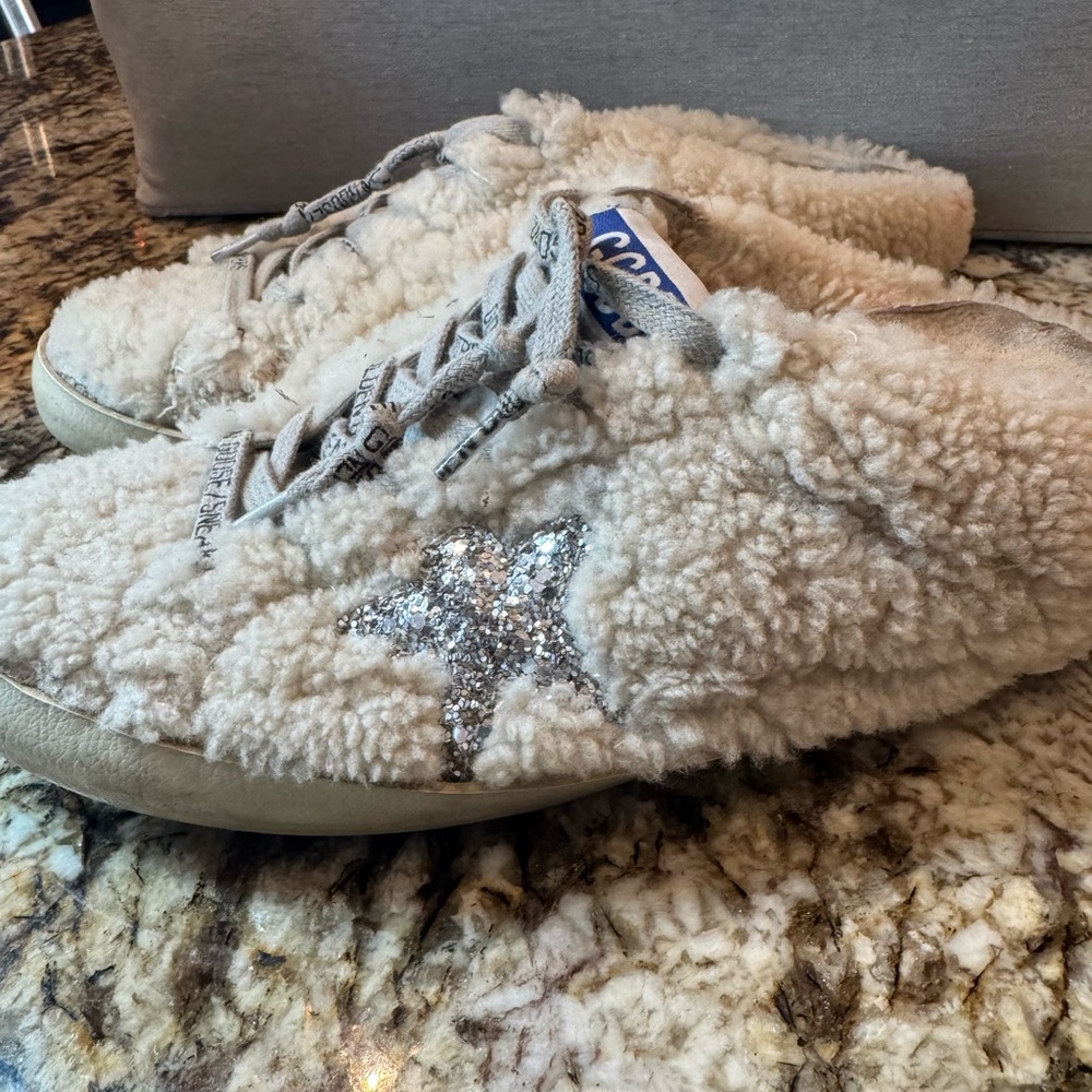 Golden Goose Cream and Silver Slippers